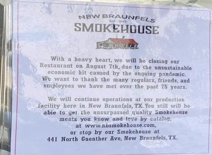 NEW BRAUNFELS SMOKEHOUSE CLOSES AFTER 75 YEARS
