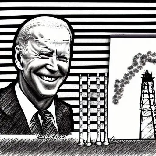 Biden with oil rig background