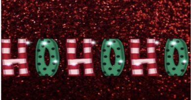 Red glitter back ground with green and red HO HO HO