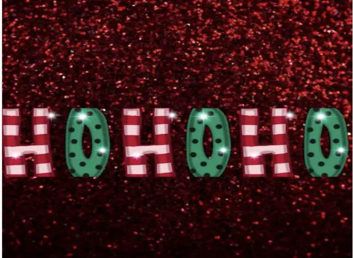 Red glitter back ground with green and red HO HO HO