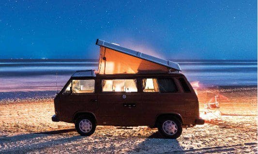 VW van outfitted for camping in Texas