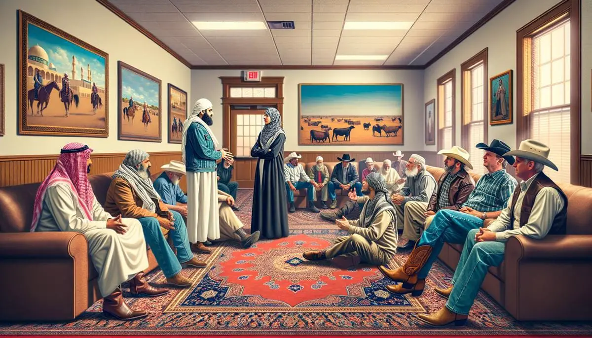 Muslim community leaders engaging in dialogue with diverse local residents